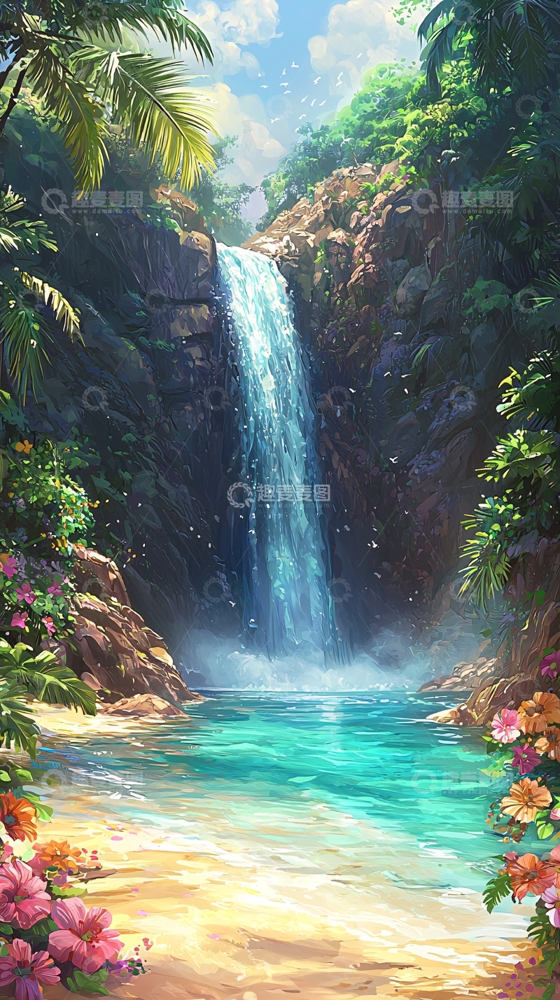 高清大图下载【趣麦麦图】热带雨林瀑布风景