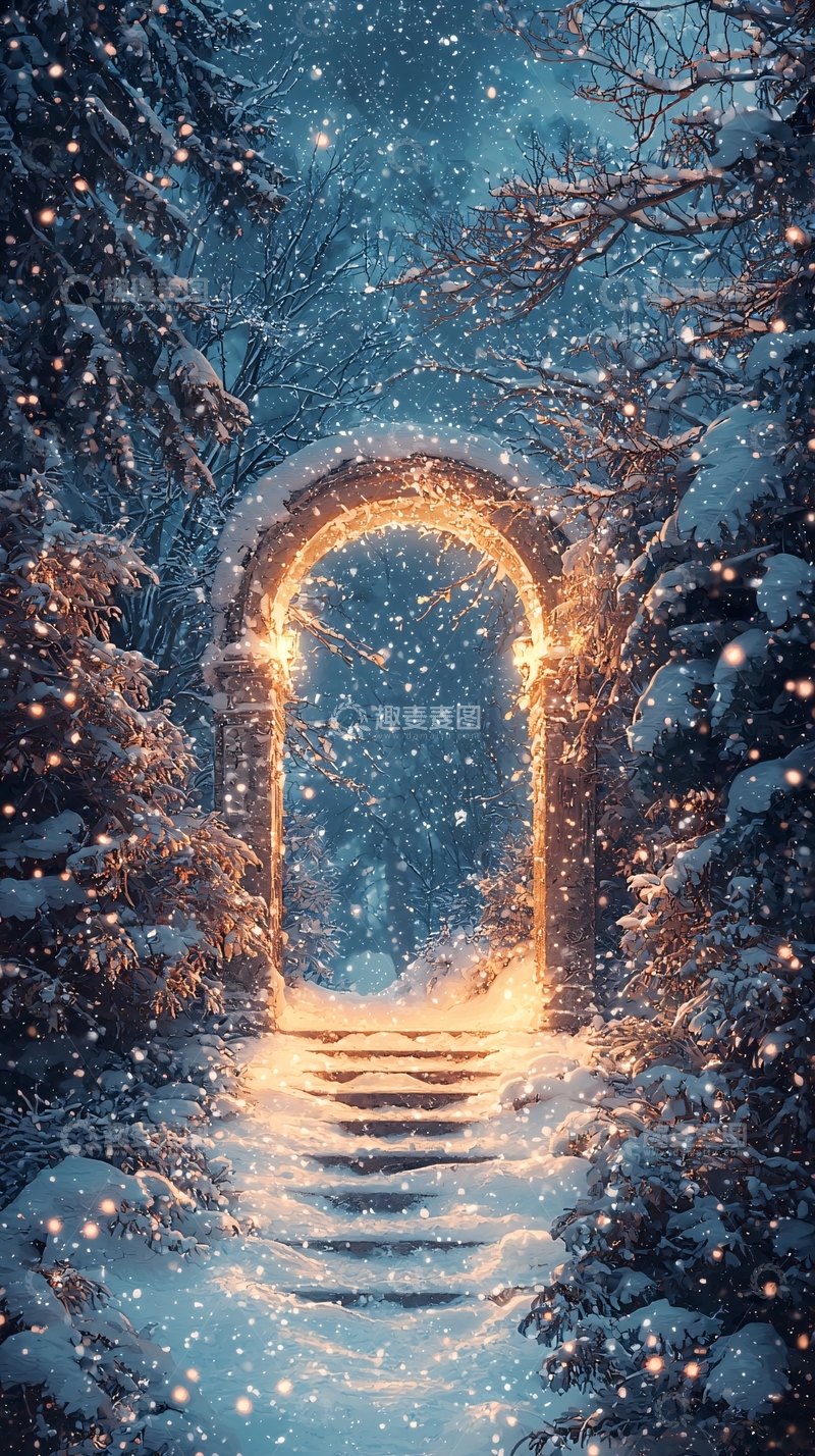 高清大图下载【趣麦麦图】雪夜石拱门