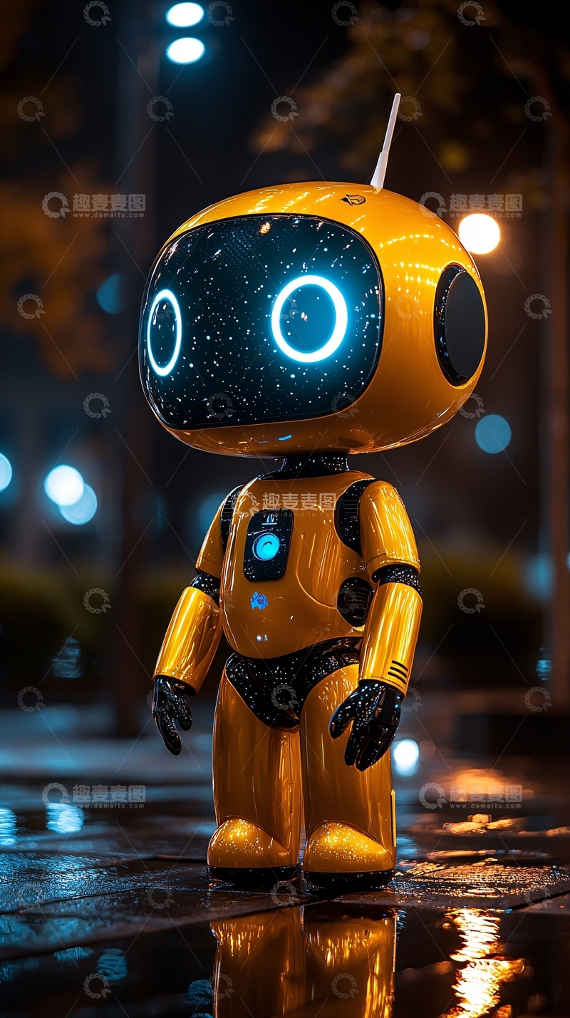 高清大图下载【趣麦麦图】可爱金色小机器人