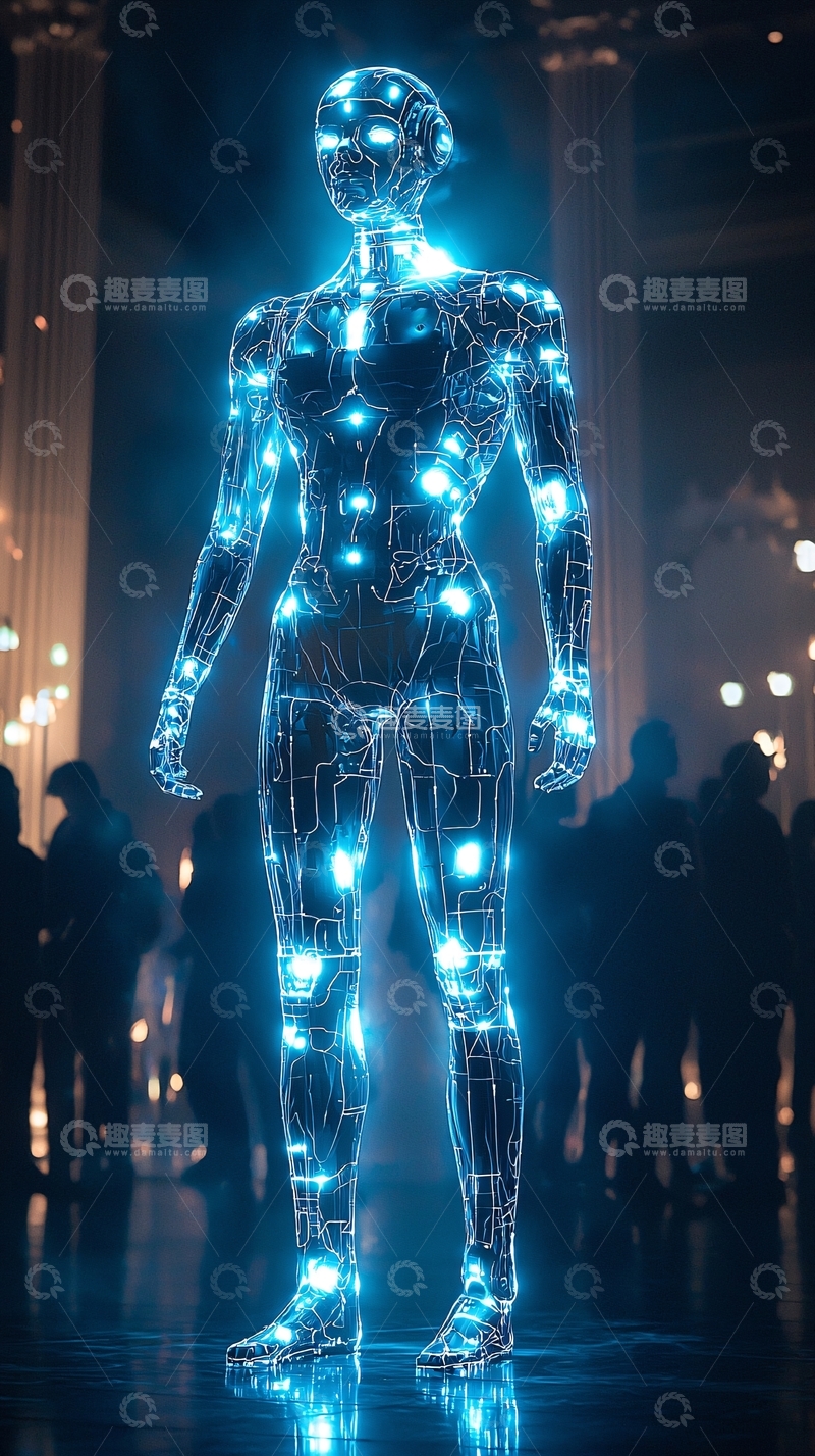 高清大图下载【趣麦麦图】蓝光透明人形机器人