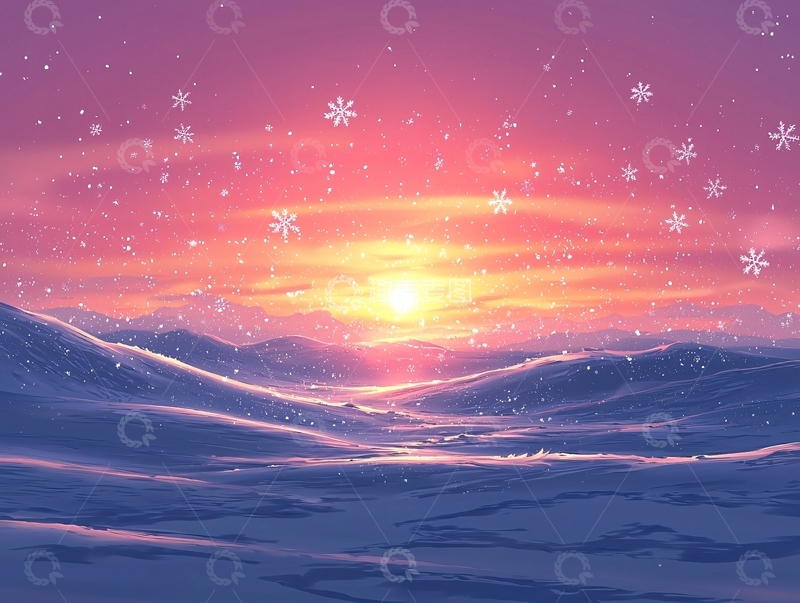 高清大图下载【趣麦麦图】雪山日落粉色天空