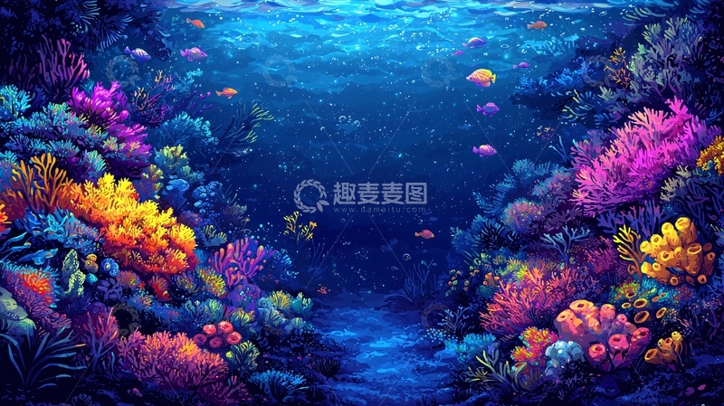 高清大图下载【趣麦麦图】色彩丰富的海底珊瑚礁