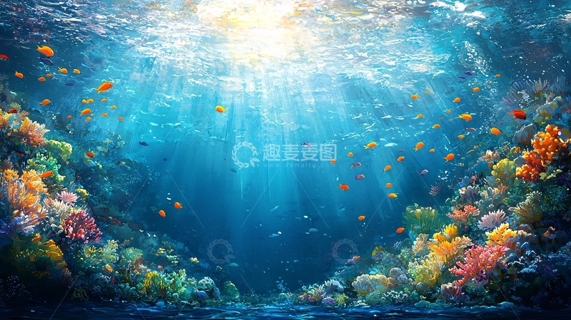 高清大图下载【趣麦麦图】水下珊瑚礁阳光