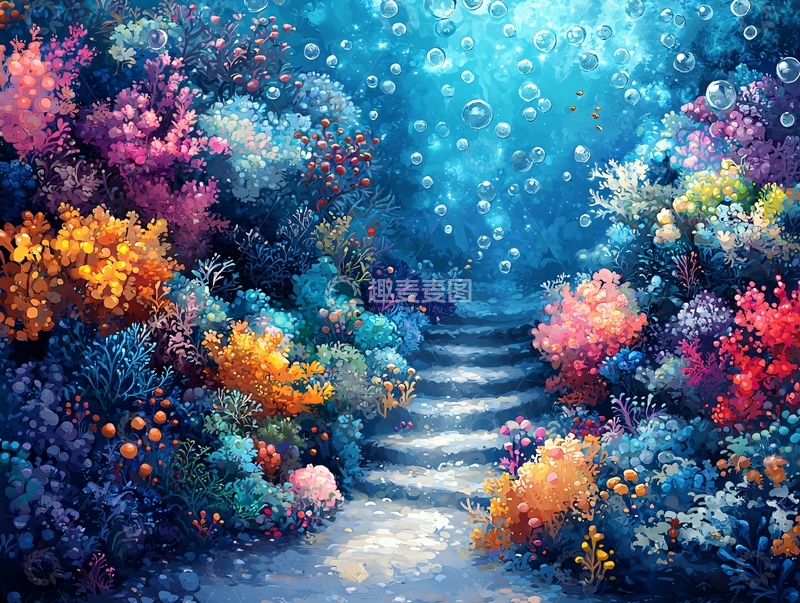高清大图下载【趣麦麦图】海底珊瑚阶梯梦幻图