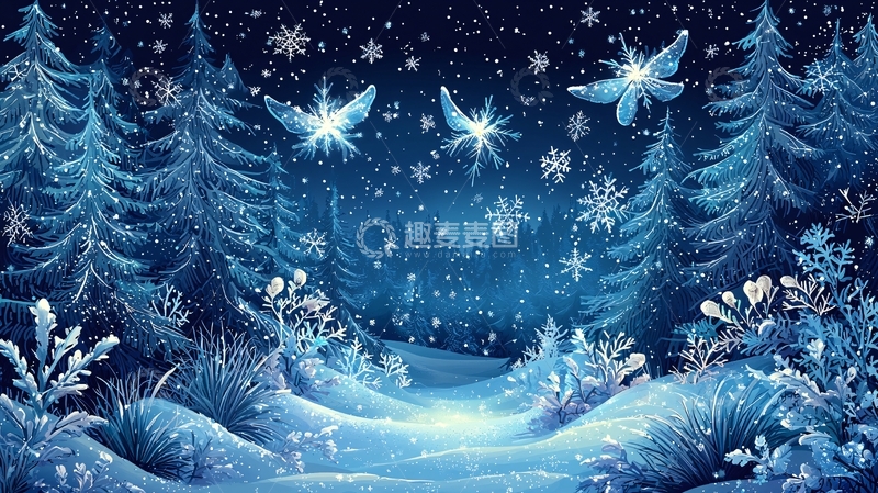 高清大图下载【趣麦麦图】蓝色梦幻冬季森林