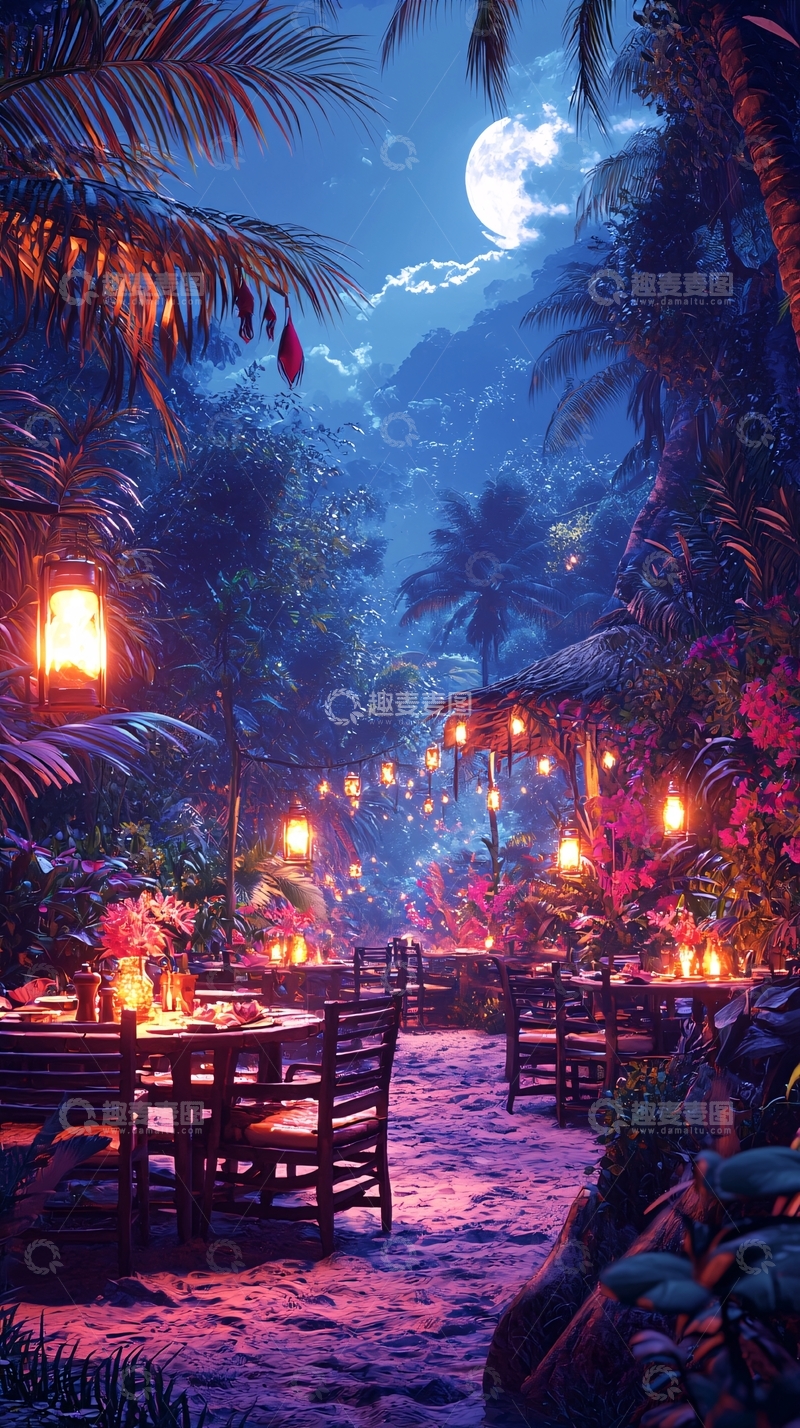 高清大图下载【趣麦麦图】热带夜景餐厅