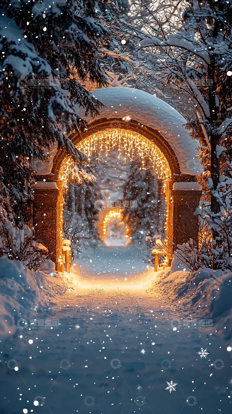 高清大图下载【趣麦麦图】雪中拱门灯饰
