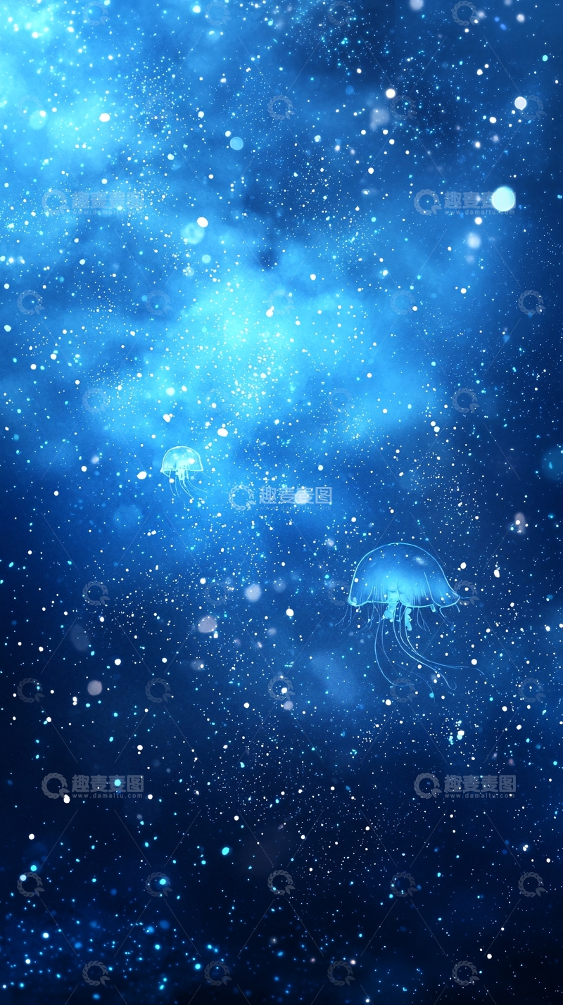 高清大图下载【趣麦麦图】深海蓝光水母背景图