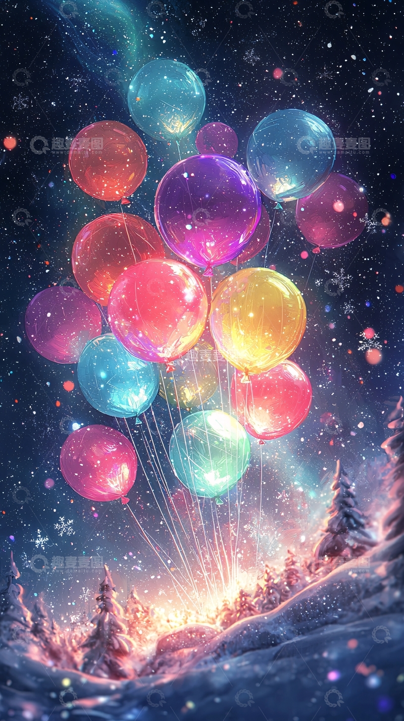 高清大图下载【趣麦麦图】梦幻星空彩色气球