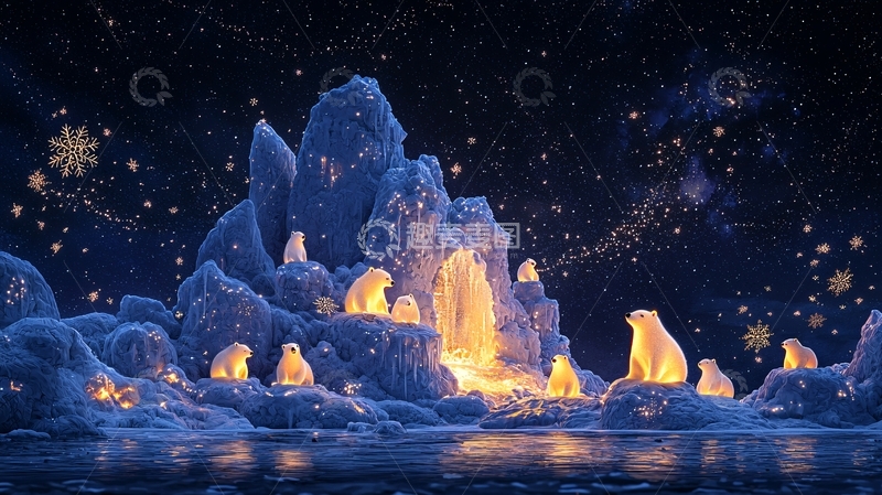 高清大图下载【趣麦麦图】极地冰山闪烁着温暖光芒