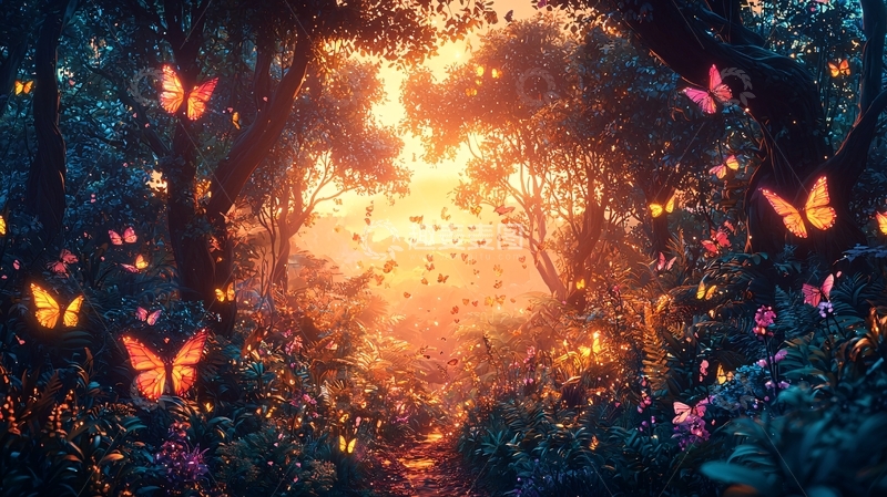 高清大图下载【趣麦麦图】梦幻森林蝴蝶