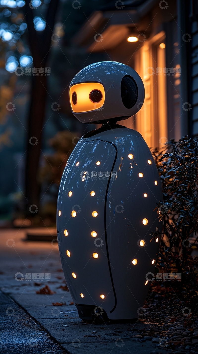 高清大图下载【趣麦麦图】夜晚灯光下的家用机器人