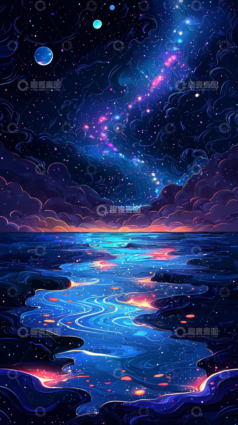 高清大图下载【趣麦麦图】星空下平静的海面