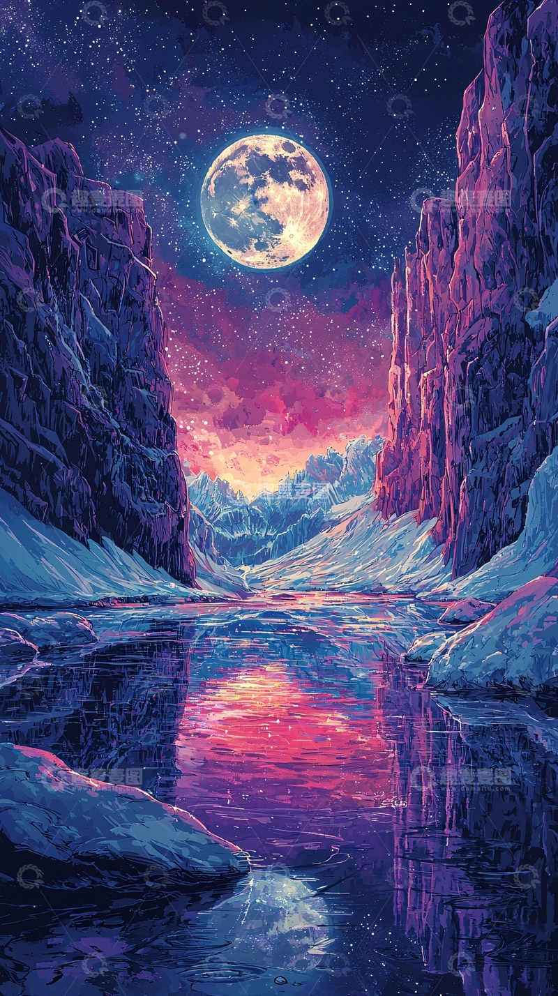 高清大图下载【趣麦麦图】梦幻月夜峡谷