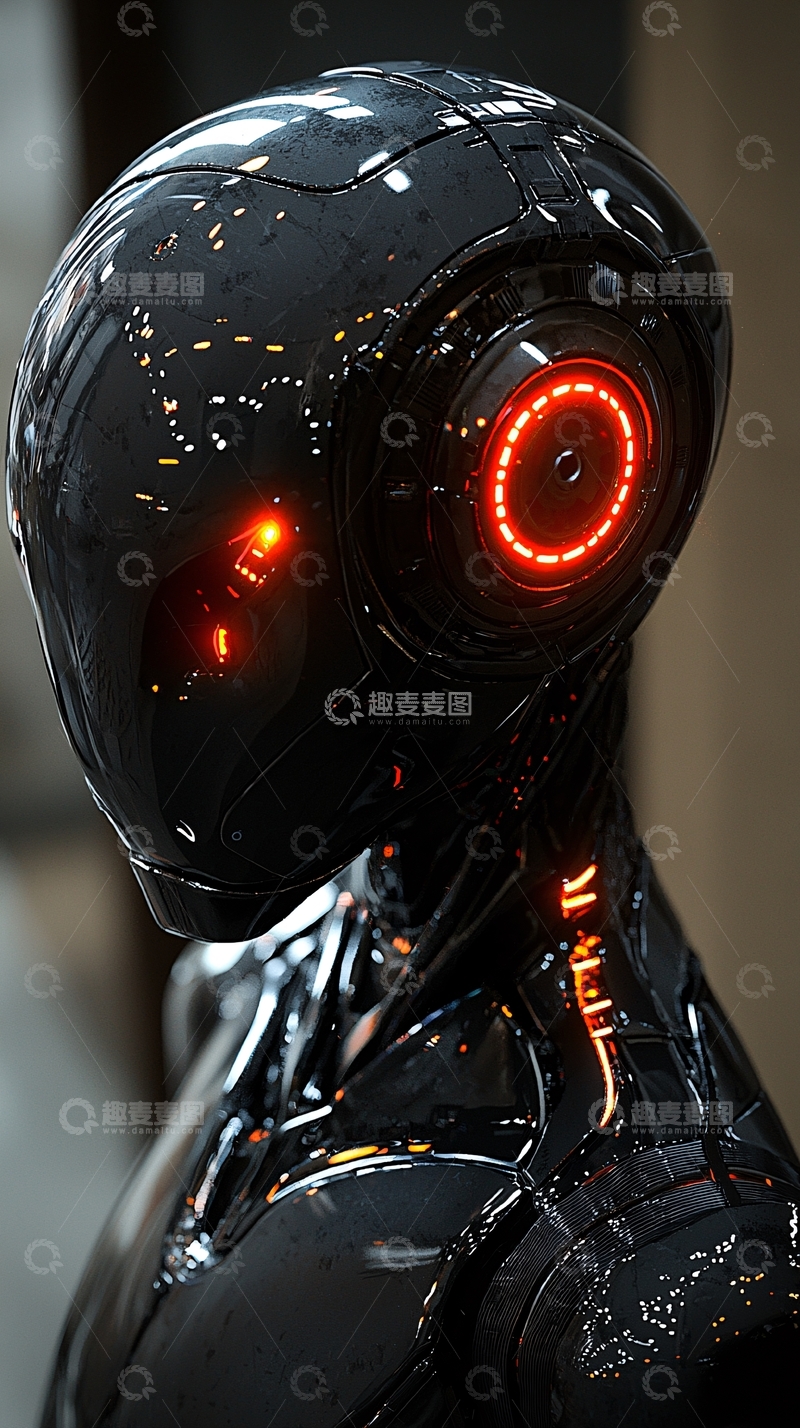 高清大图下载【趣麦麦图】黑色高科技机器人头部特写