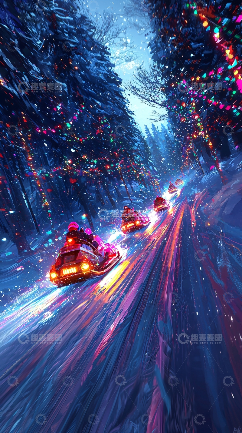 高清大图下载【趣麦麦图】雪地摩托车队