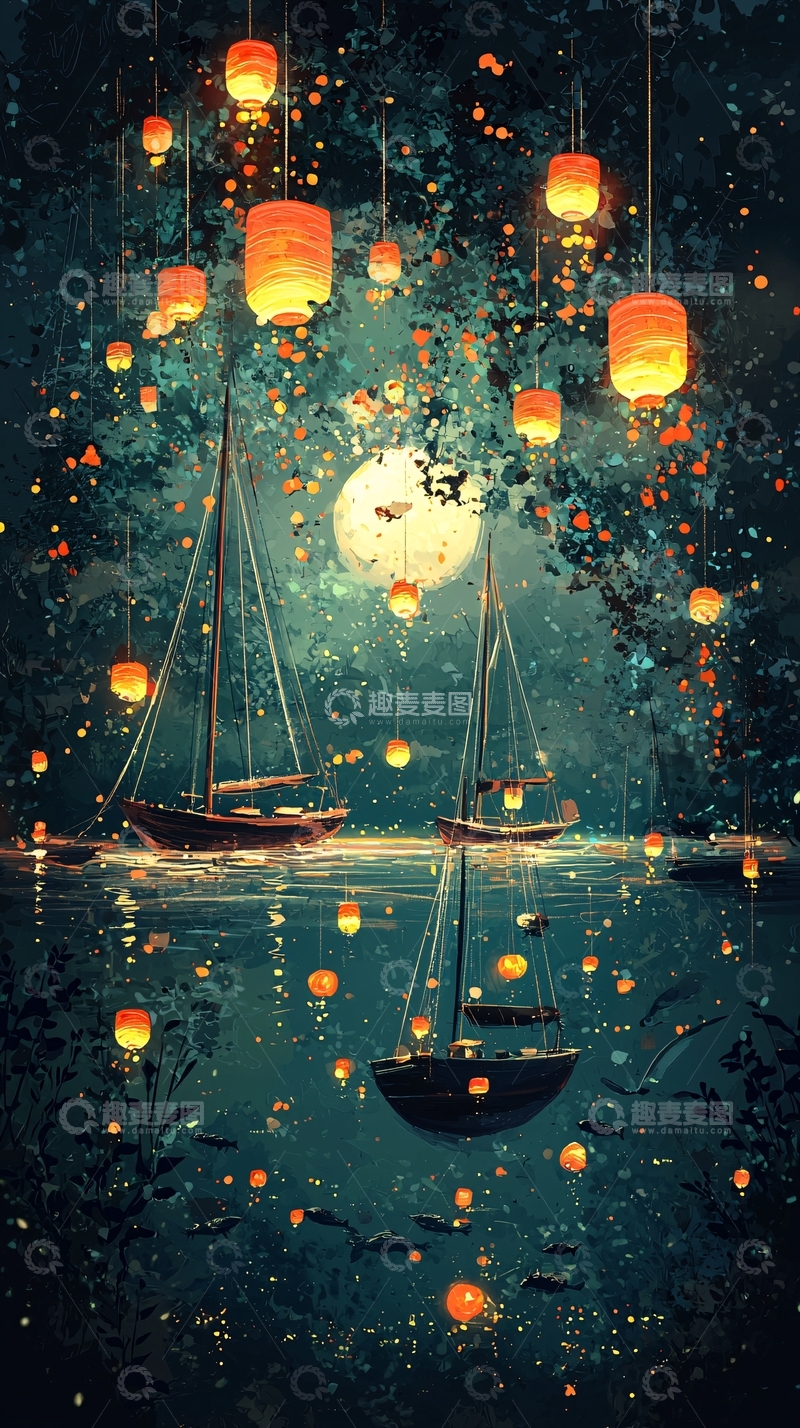 高清大图下载【趣麦麦图】梦幻湖泊夜景