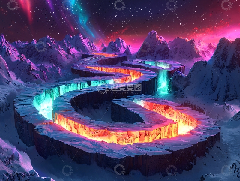 高清大图下载【趣麦麦图】梦幻雪山河流