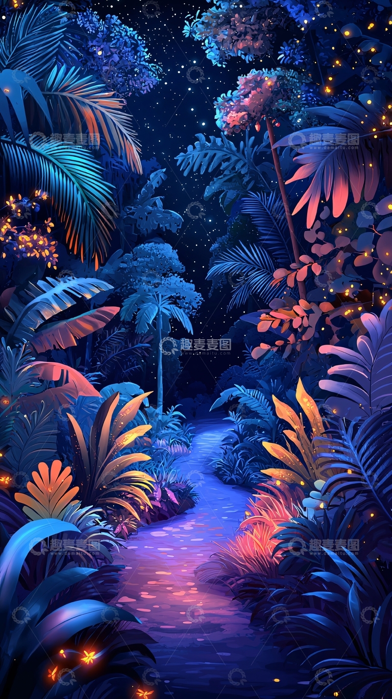 高清大图下载【趣麦麦图】夜晚热带雨林