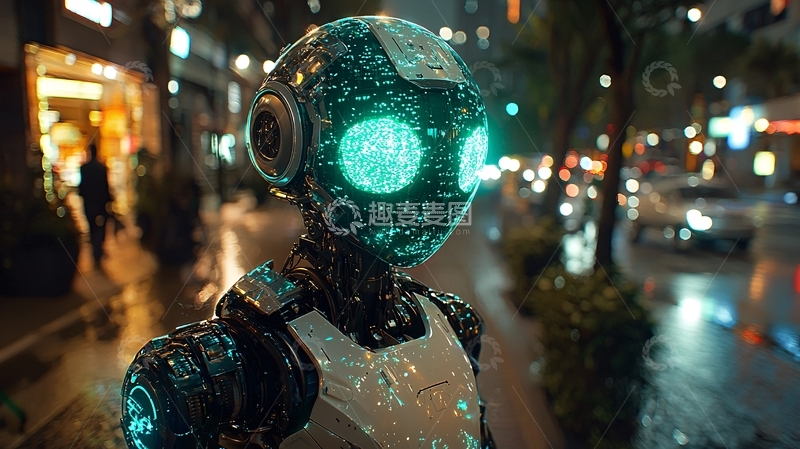 高清大图下载【趣麦麦图】夜景雨中机器人