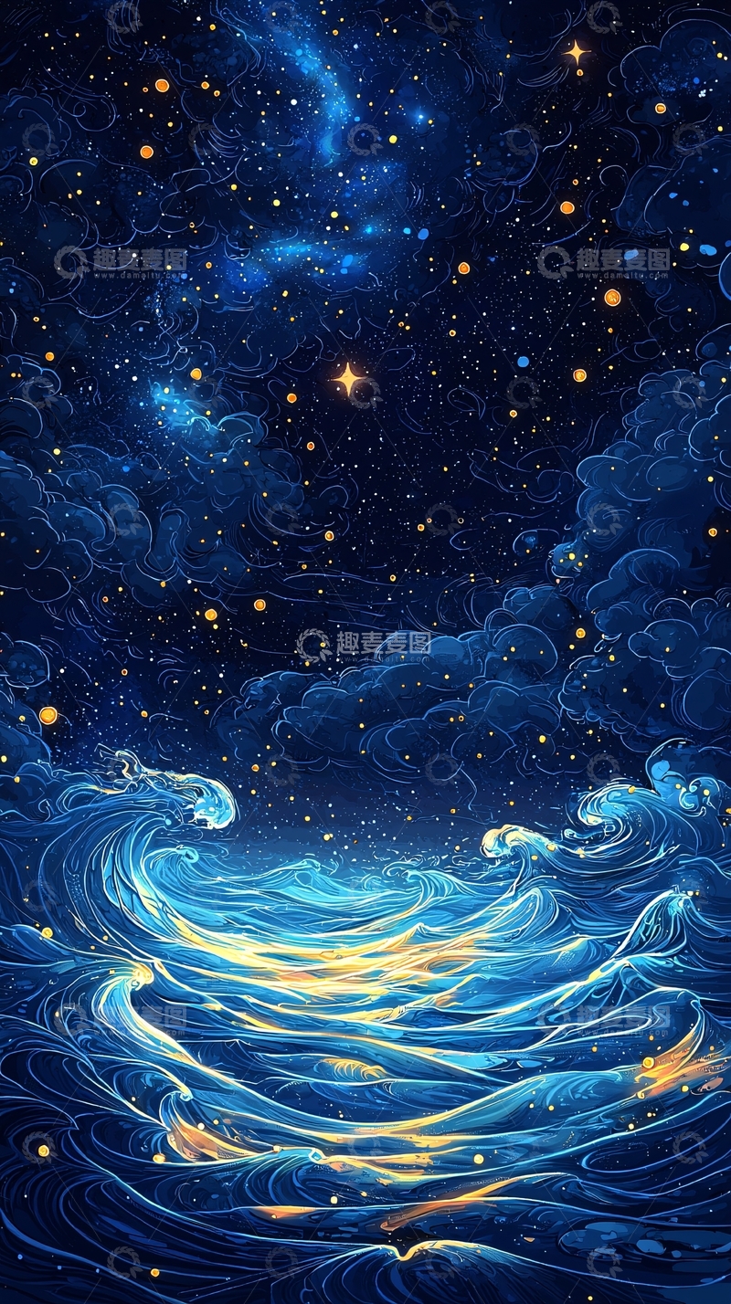高清大图下载【趣麦麦图】星空下的波涛汹涌