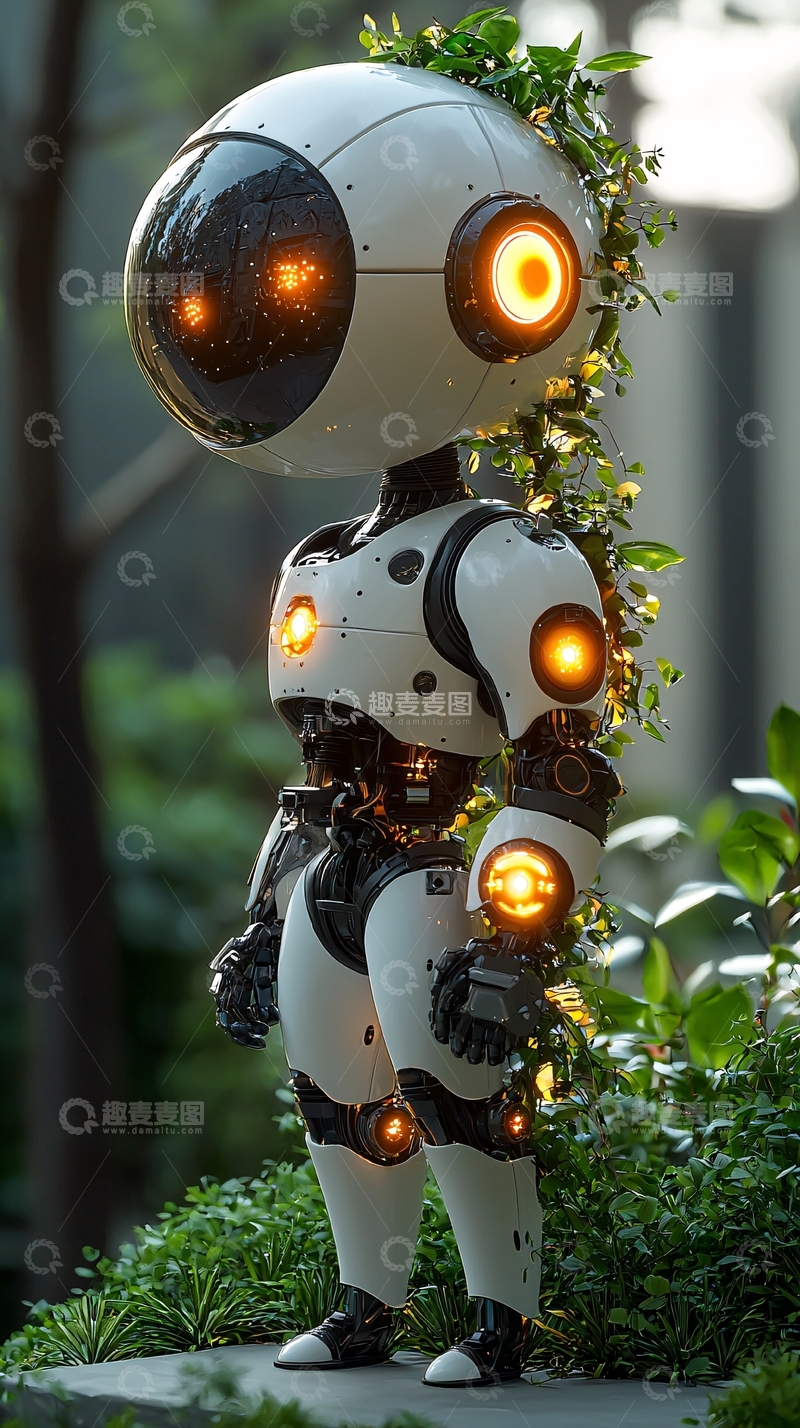 高清大图下载【趣麦麦图】可爱植物机器人