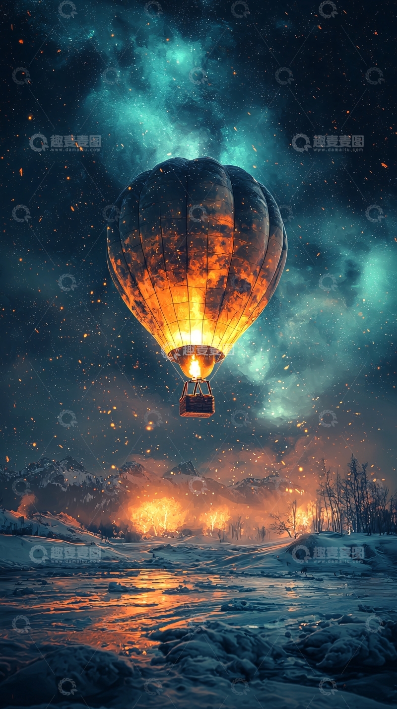 高清大图下载【趣麦麦图】燃烧热气球