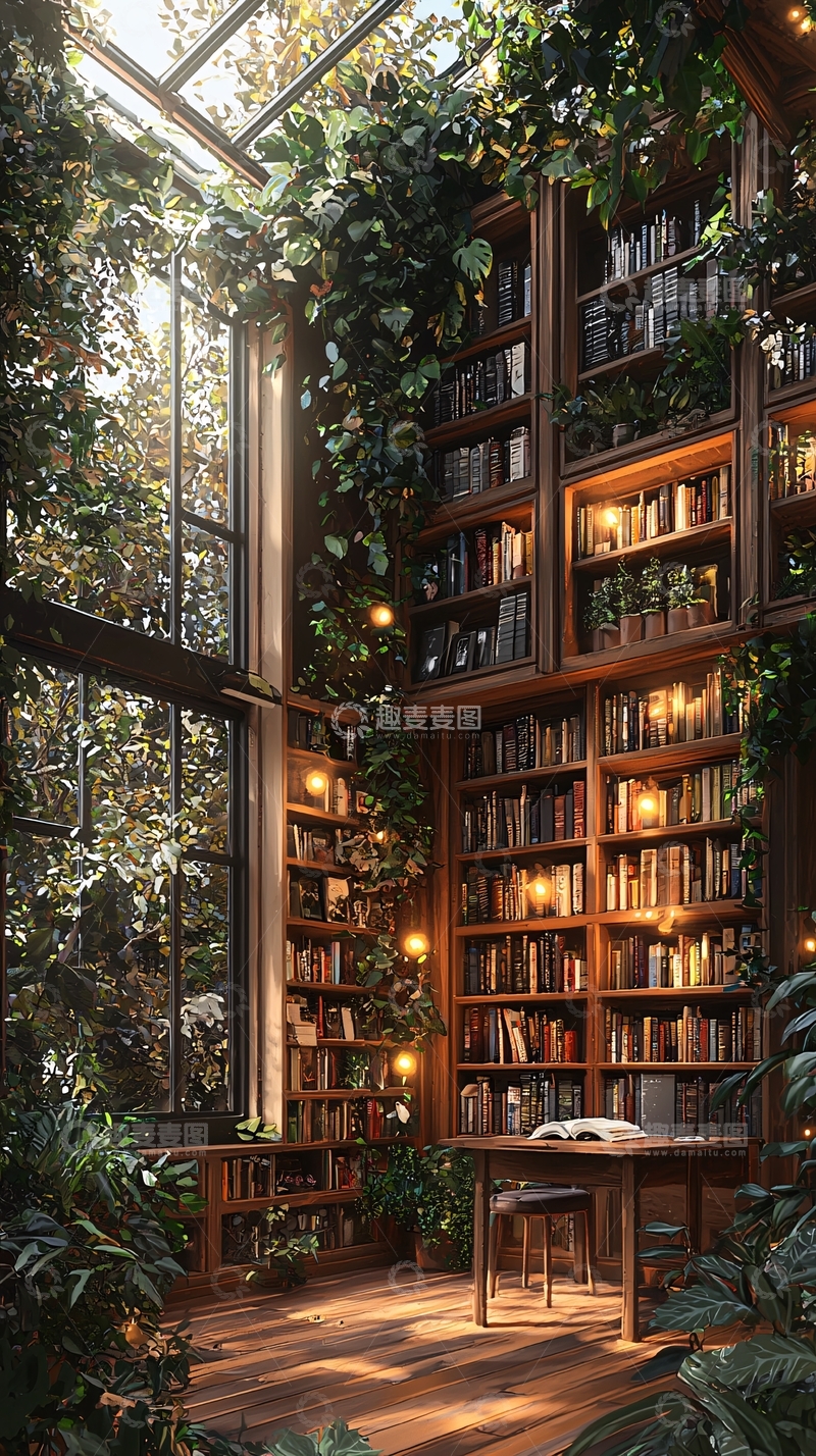 高清大图下载【趣麦麦图】室内绿植环绕书房