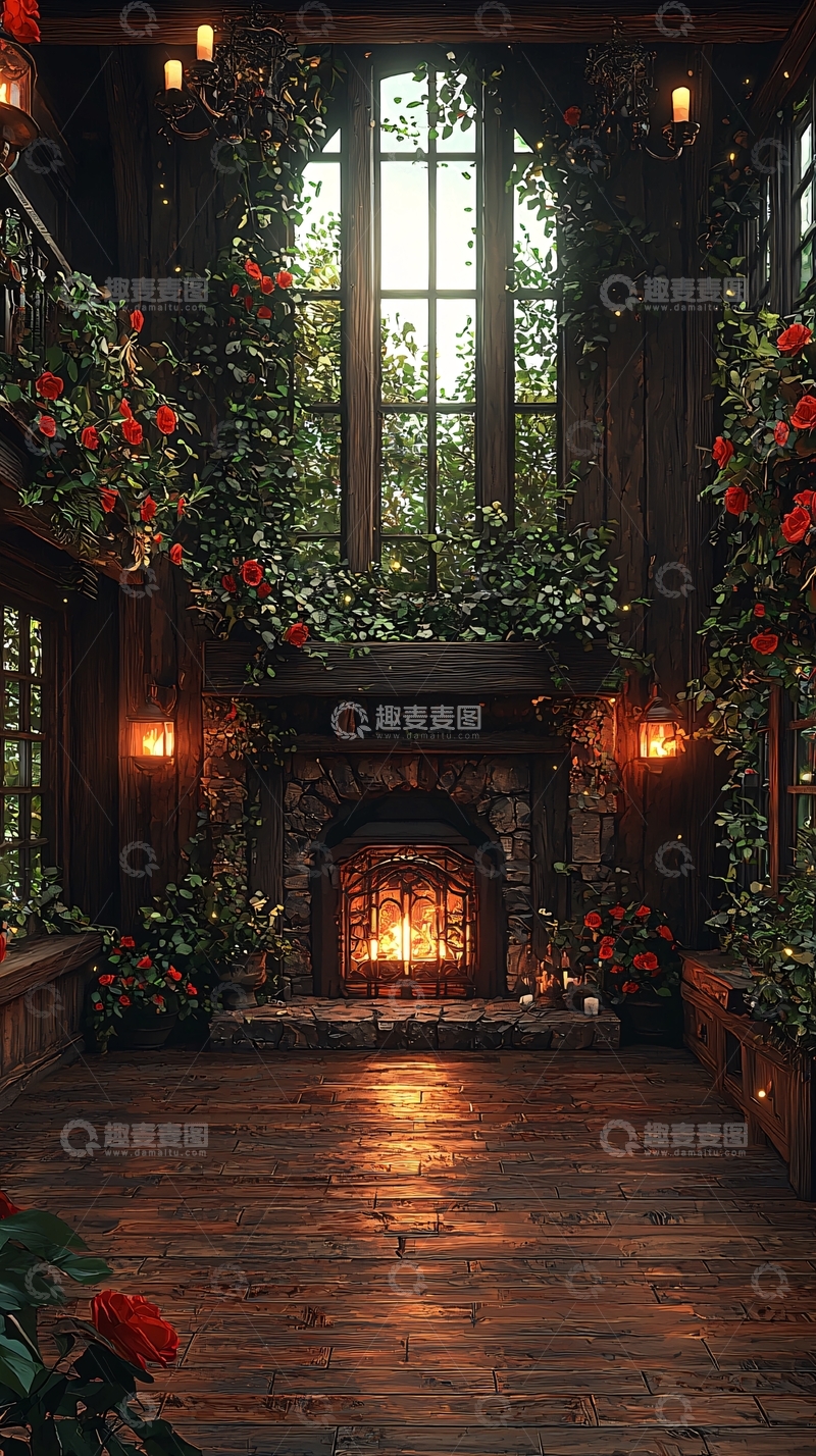 高清大图下载【趣麦麦图】壁炉旁的绿色植物
