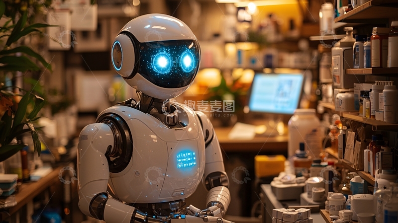 高清大图下载【趣麦麦图】白色机器人商店售货员