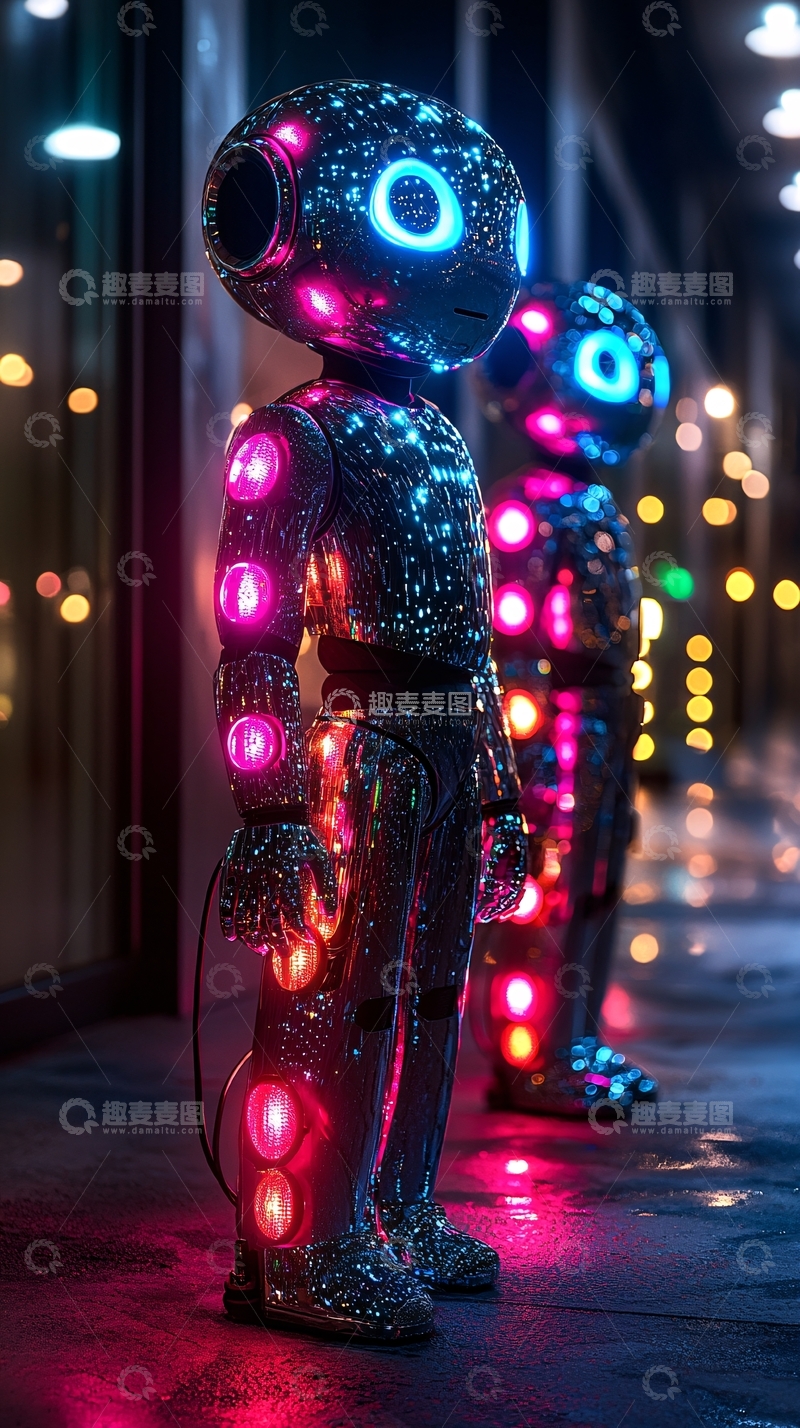 高清大图下载【趣麦麦图】炫酷发光机器人