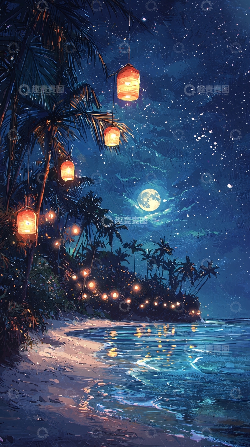 高清大图下载【趣麦麦图】星空海滩夜景