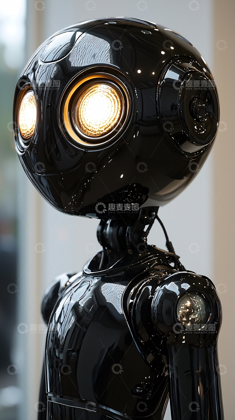 高清大图下载【趣麦麦图】黑色机器人头部特写