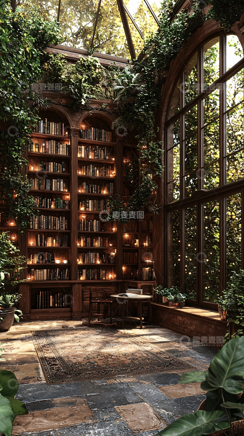 高清大图下载【趣麦麦图】室内书房绿植环绕