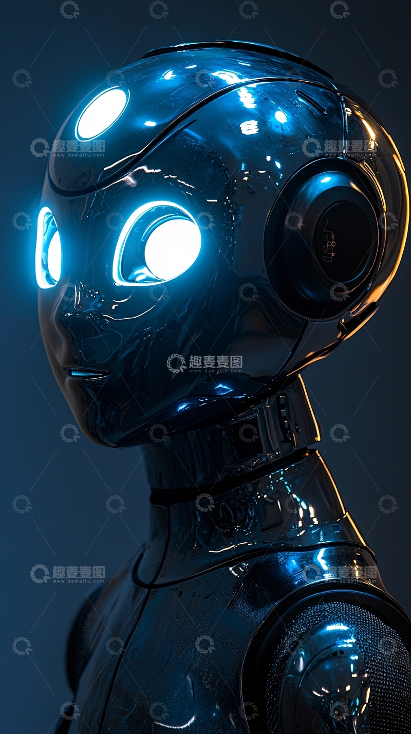 高清大图下载【趣麦麦图】蓝色发光眼睛的未来机器人