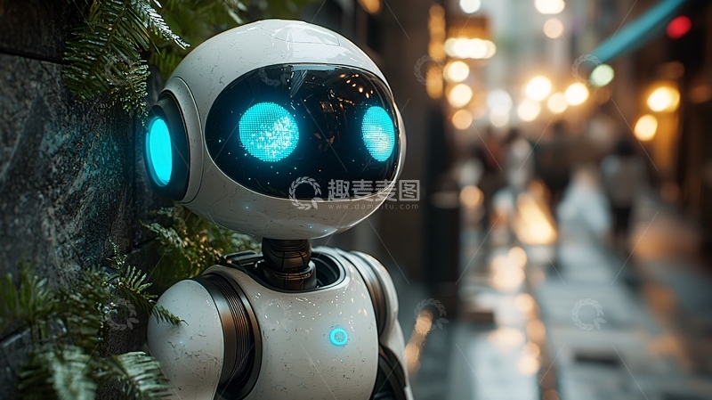 高清大图下载【趣麦麦图】小机器人站在巷子墙边