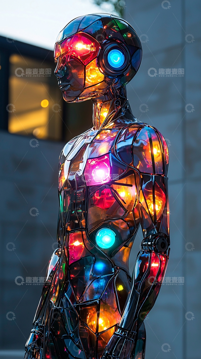 高清大图下载【趣麦麦图】彩色灯光机器人雕塑