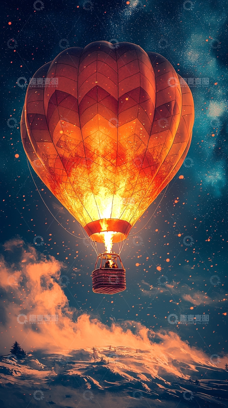 高清大图下载【趣麦麦图】热气球夜空飞行