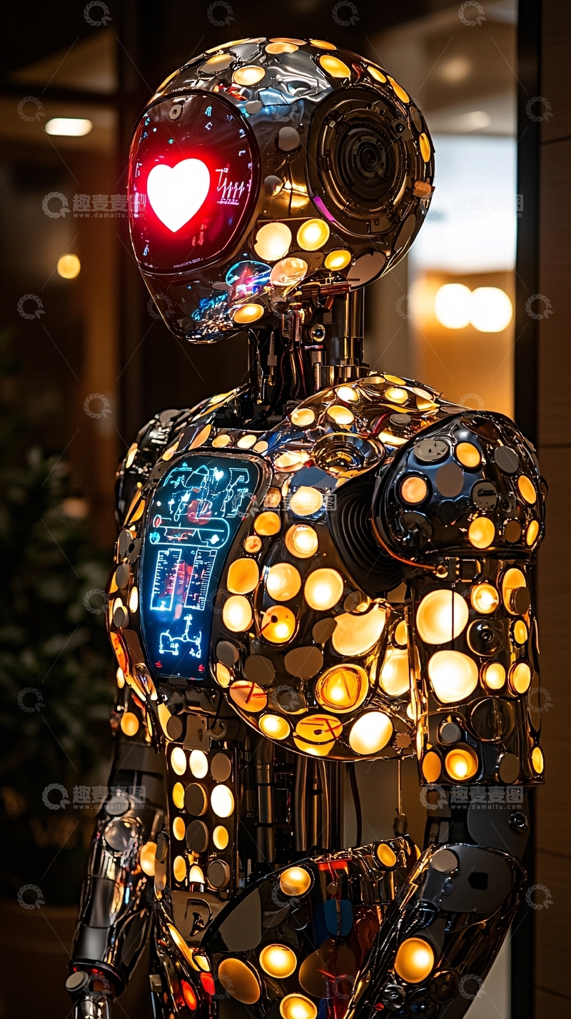 高清大图下载【趣麦麦图】闪亮金属爱心机器人