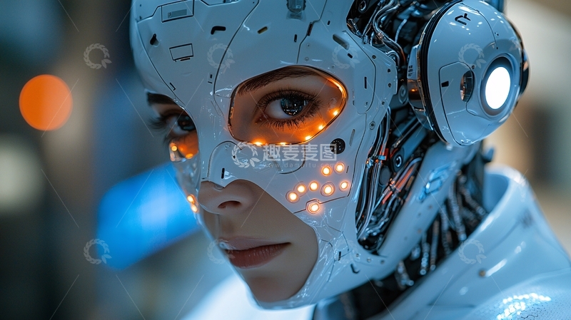 高清大图下载【趣麦麦图】未来感机器人女性面部特写