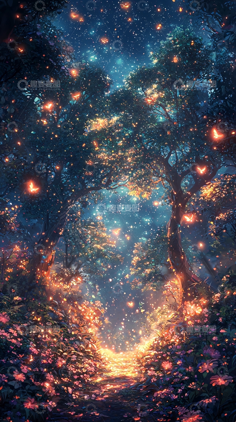高清大图下载【趣麦麦图】梦幻森林夜晚