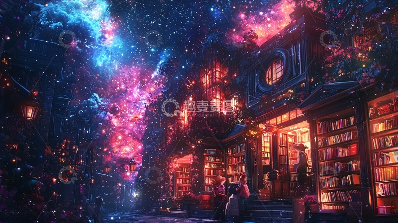 高清大图下载【趣麦麦图】奇幻星空下的魔法书店
