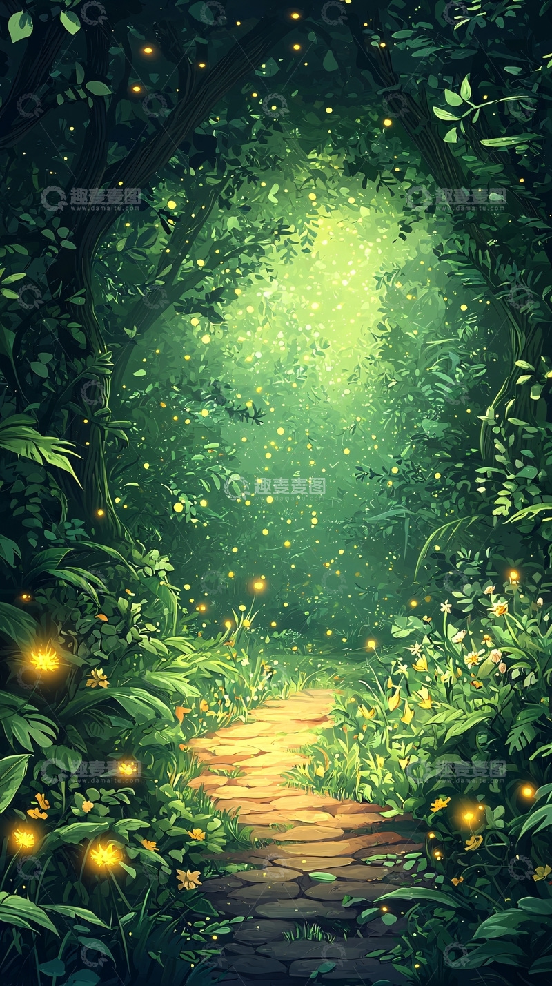 高清大图下载【趣麦麦图】萤火虫森林小路