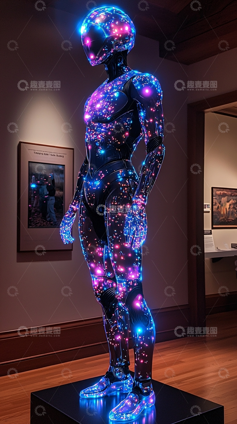 高清大图下载【趣麦麦图】发光机器人雕塑