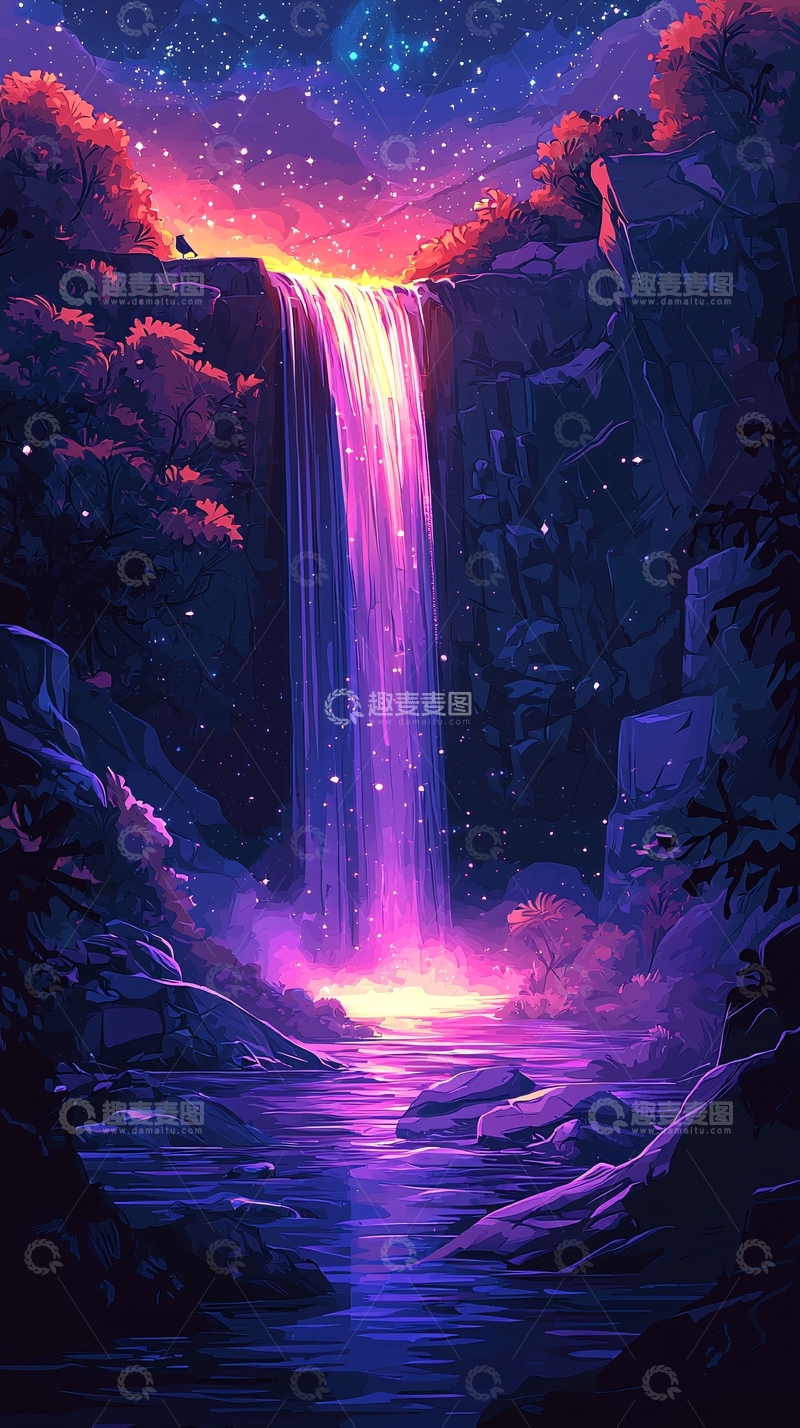 高清大图下载【趣麦麦图】梦幻星空瀑布