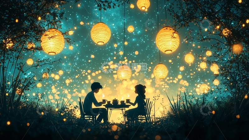 高清大图下载【趣麦麦图】浪漫星空下情侣用餐