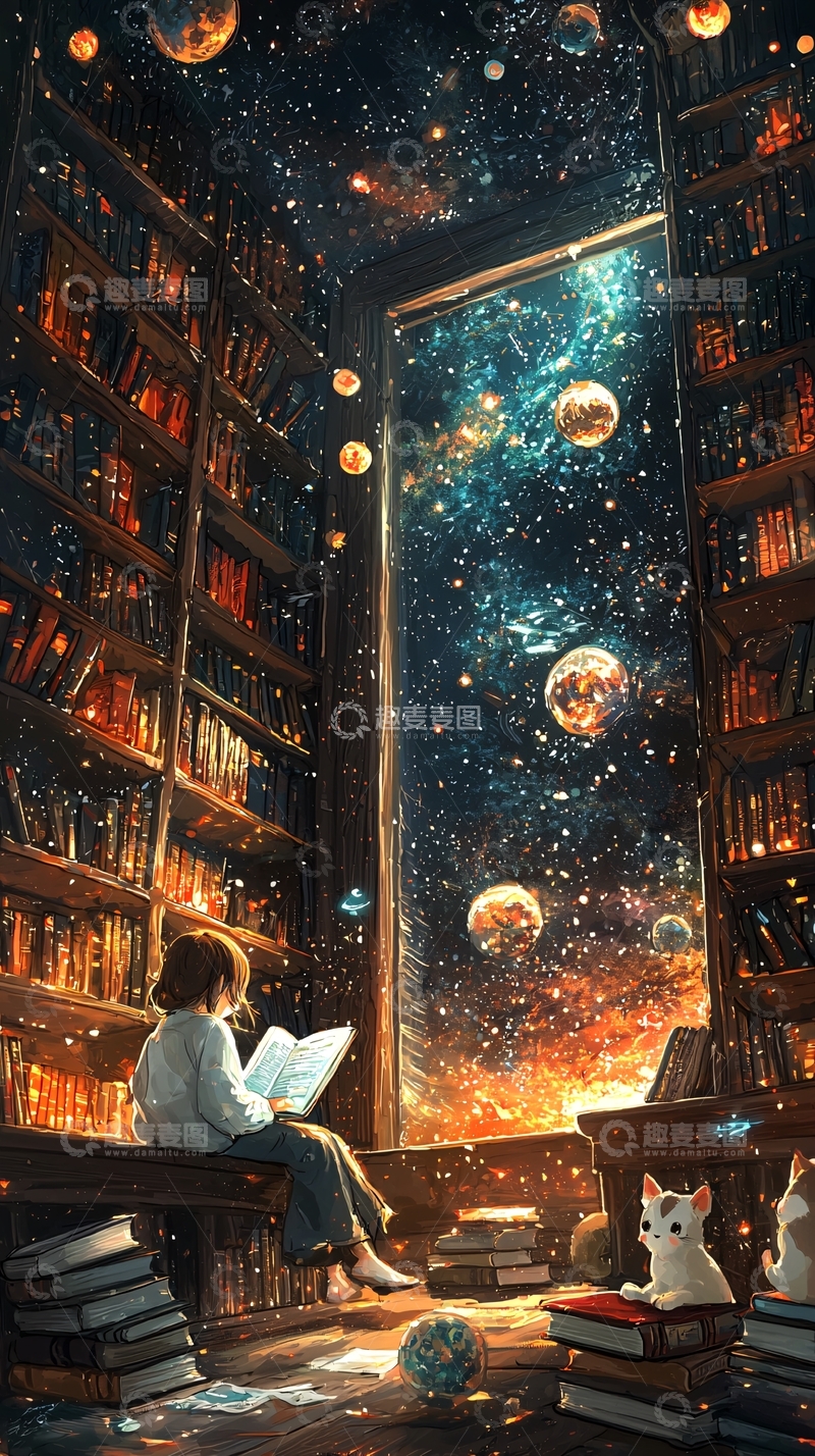 高清大图下载【趣麦麦图】图书馆宇宙星空