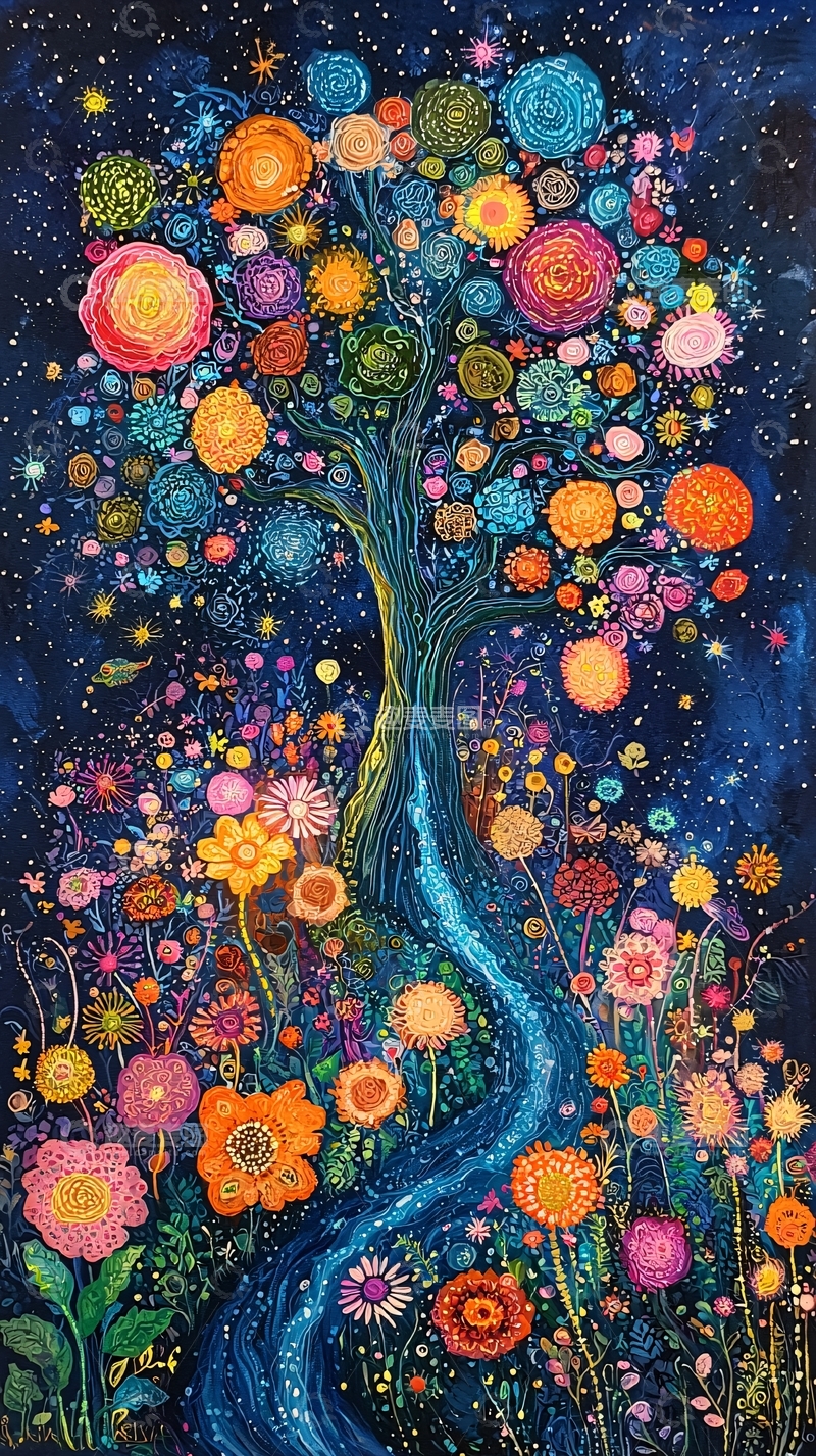 高清大图下载【趣麦麦图】星空下的彩色生命之树
