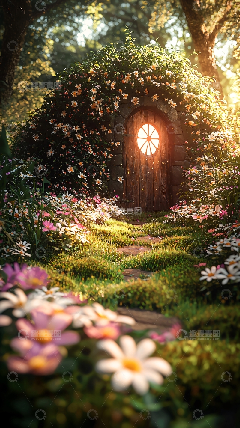 高清大图下载【趣麦麦图】鲜花盛开的童话小屋