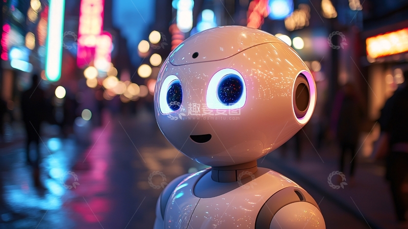 高清大图下载【趣麦麦图】可爱机器人夜景